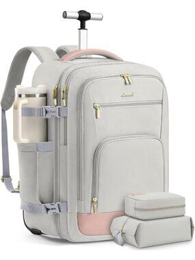 Water-Resistant 50L Rolling Backpack with Wheels, 18" Carry-On Trolley Bag for
